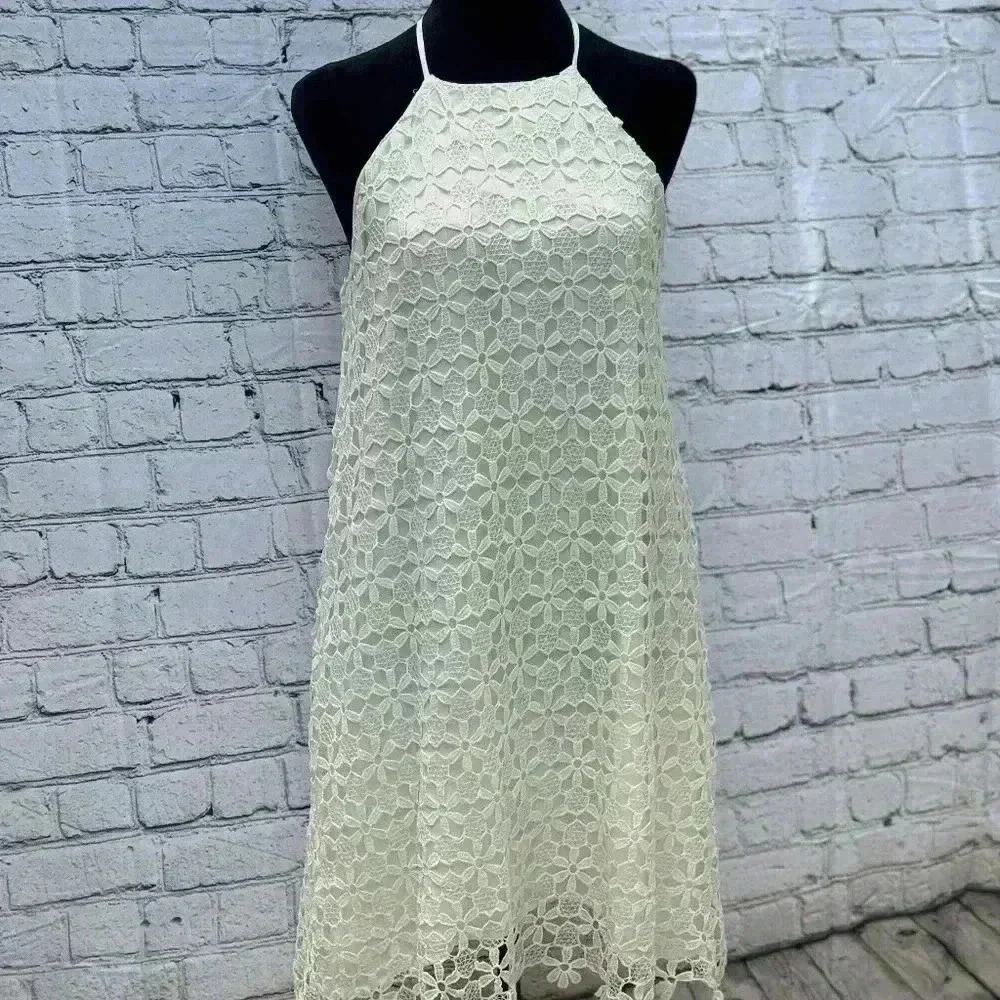 June and Hudson White Flower Lace Halter Dress Small